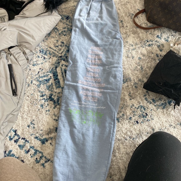 Boys Lie Pants - Boys Lie Light Blue Graphic Sweatpants with Pastel Pink & Neon Green Print